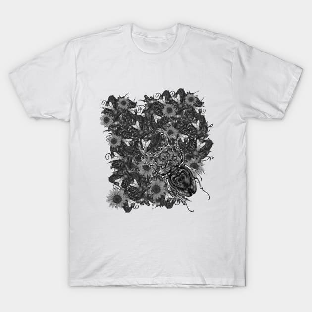 Bug over flesh and flowers T-Shirt by fakeface